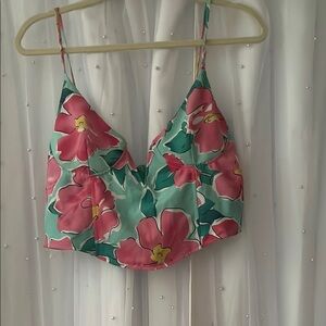 La Hearts Pink and Green Floral Crop Top